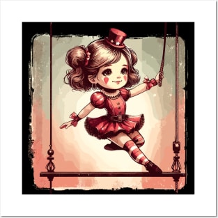 Circus girl give show on flying trapeze Posters and Art